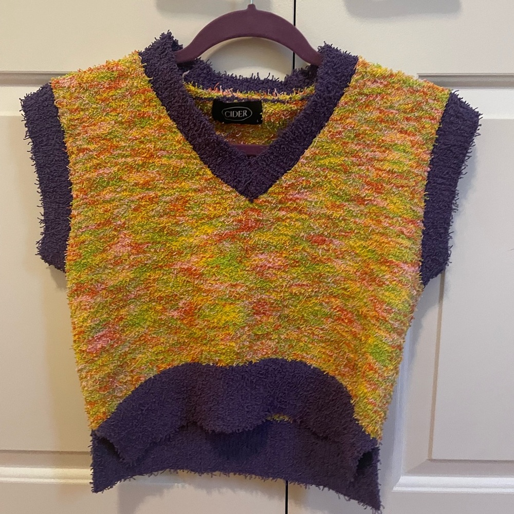 Cider Colorful Fuzzy Cropped Sweater Vest